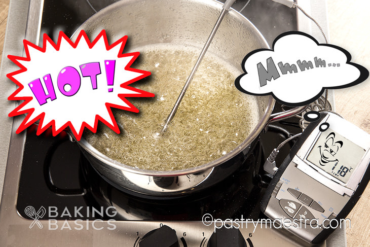 Sugar syrup boiling, Pastry Maestra, chef Tereza Alabanda.