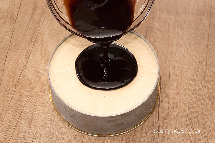 Charlotte, pouring the glaze, Pastry Maestra