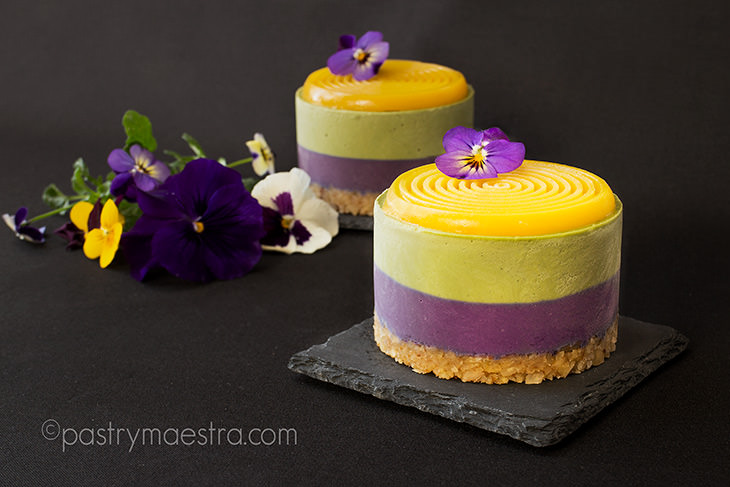 Blueberry, Matcha and Passion Fruit Mini Cakes, Pastry Maestra