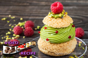 Gluten Free Pistachio and Raspberry Choux Craquelin, Pastry Maestra