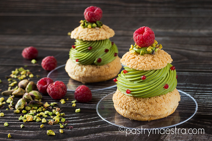 Gluten Free Pistachio and Raspberry Choux Craquelin, Pastry Maestra