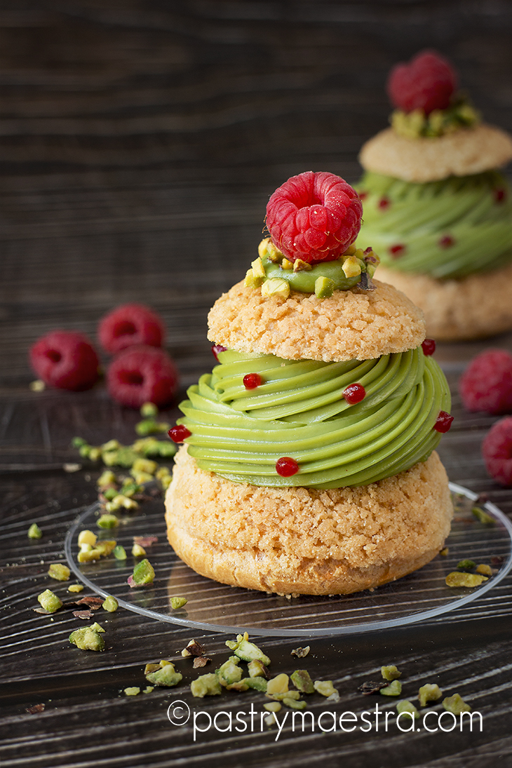 Gluten Free Pistachio and Raspberry Choux Craquelin, Pastry Maestra
