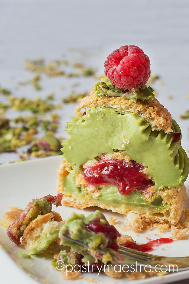 Gluten Free Pistachio and Raspberry Choux Craquelin, Pastry Maestra