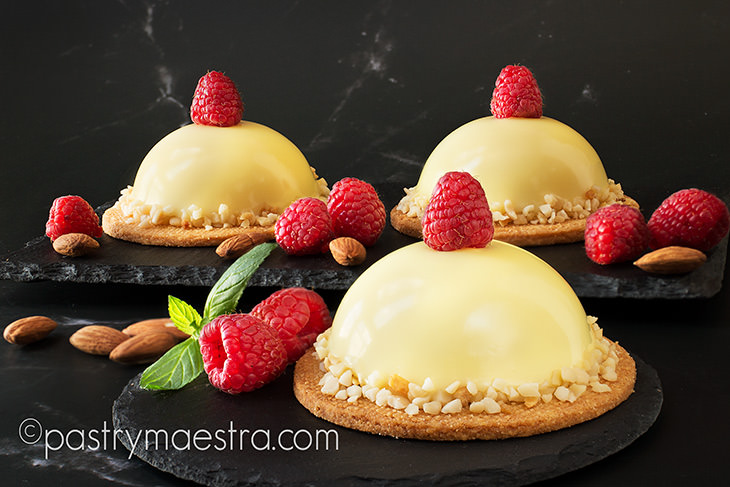 Raspberry and White Chocolate Half Spheres, Pastry Maestra
