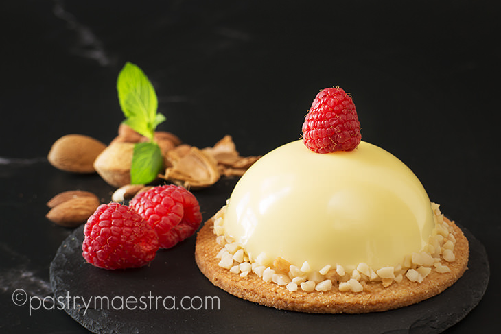 Raspberry and White Chocolate Half Spheres, Pastry Maestra